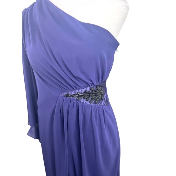 Evan-Picone One-Shoulder Mystic Purple Chiffon Dress W/ Beaded Waist Size 4 - Picture 8 of 15